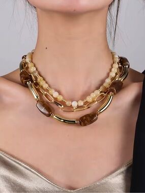 Gold and Brown Multi-Strand Beaded Necklace